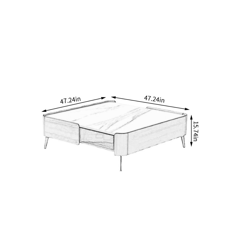 Table basse à quatre pieds avec rangement, H 15,74 po x L 47,24 po x l 47,24 po
