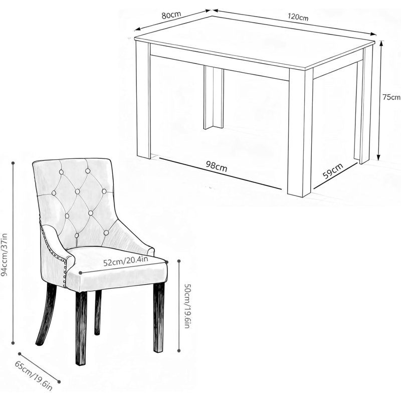 Dining Set, Dark Grey Ring Back Chairs