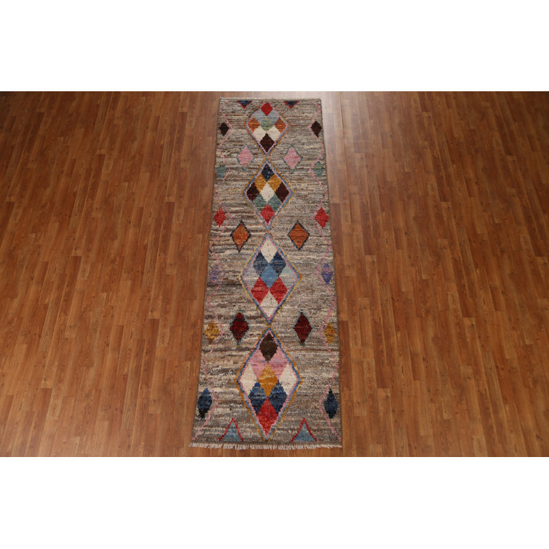 One-of-a-Kind 3'1" X 9'10" New Age Runner Wool Area Rug in Gray