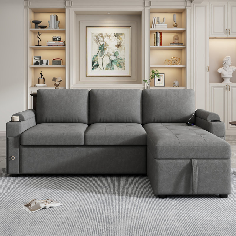 Canapé modulaire de 83,5 po avec canapé en L et canapé-lit, Gris chenille