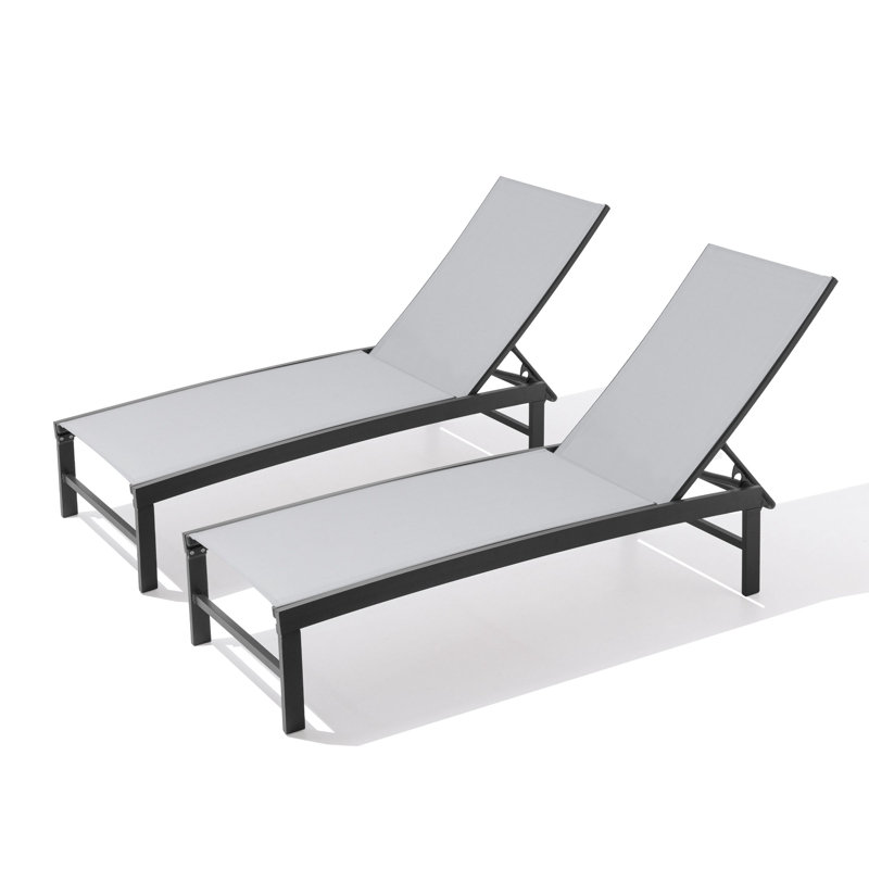 Antrea Metal Adjustable Reclining Chaise Lounge Set, Light Gray Mesh/Black Frame