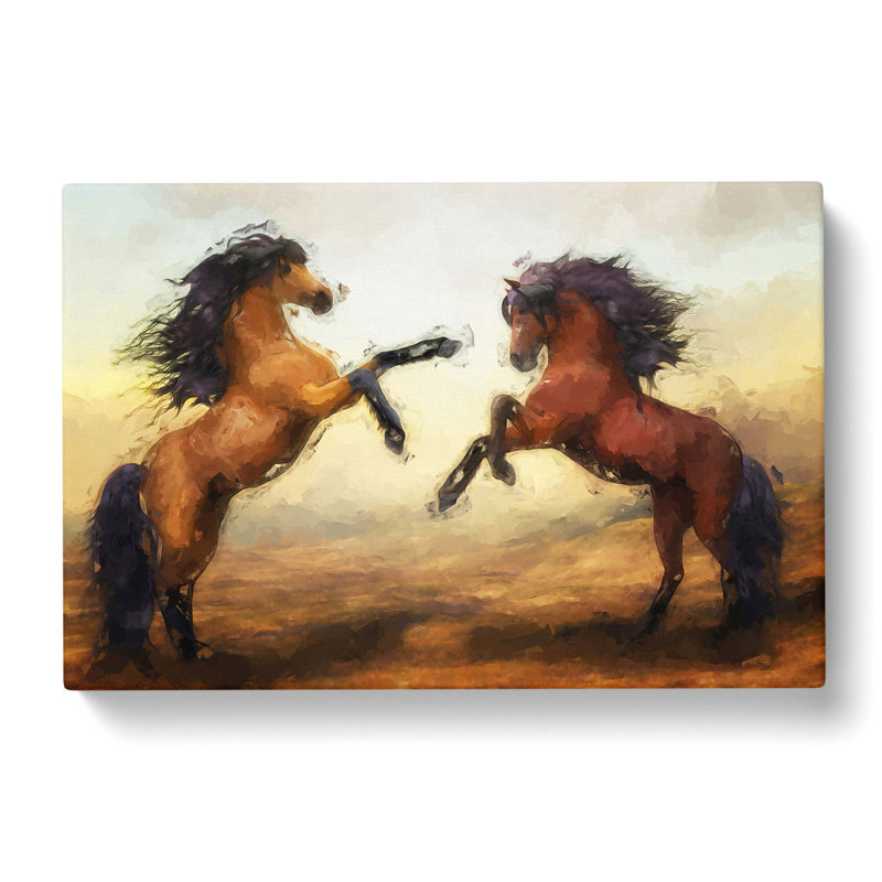 Two Wild Stallion Horses in Abstract - Wrapped Canvas, 40cm H x 60cm W x 3cm D