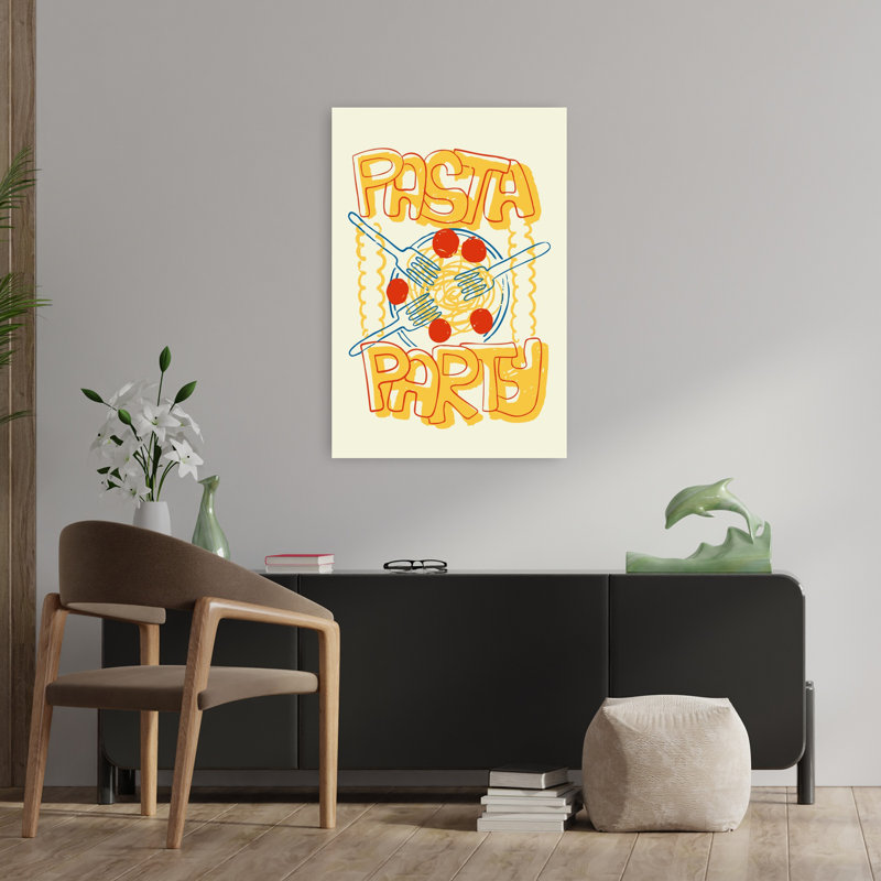 «Fun Pasta Party», art mural rétro rétro, H 36 po x l 24 po
