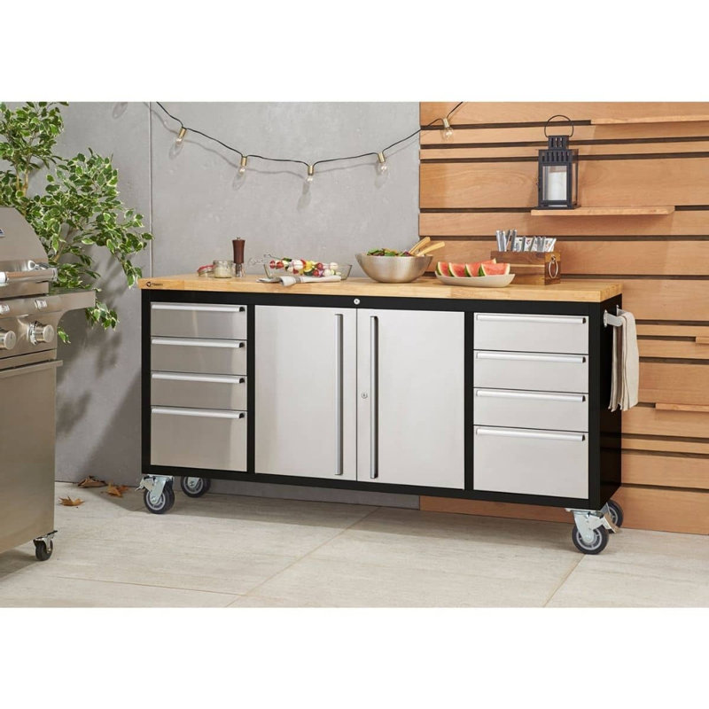 72 in. 8-Drawer Black Rolling Mobile Workbench with Stainless Steel Face 72 in. 8-Drawer Black Rolling Mobile Workbench with Stainless Steel Face