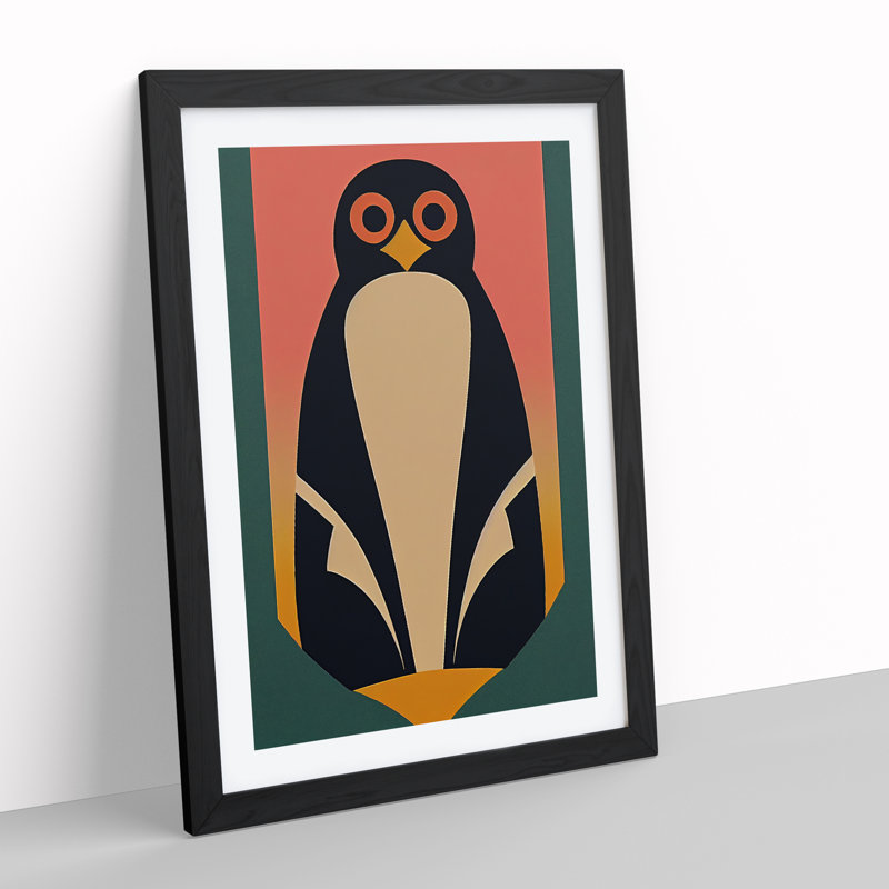 Penguin In Abstract No.5 - Wall Art, Black Framed Paper, White, 46cm H x 34cm W x 3cm D