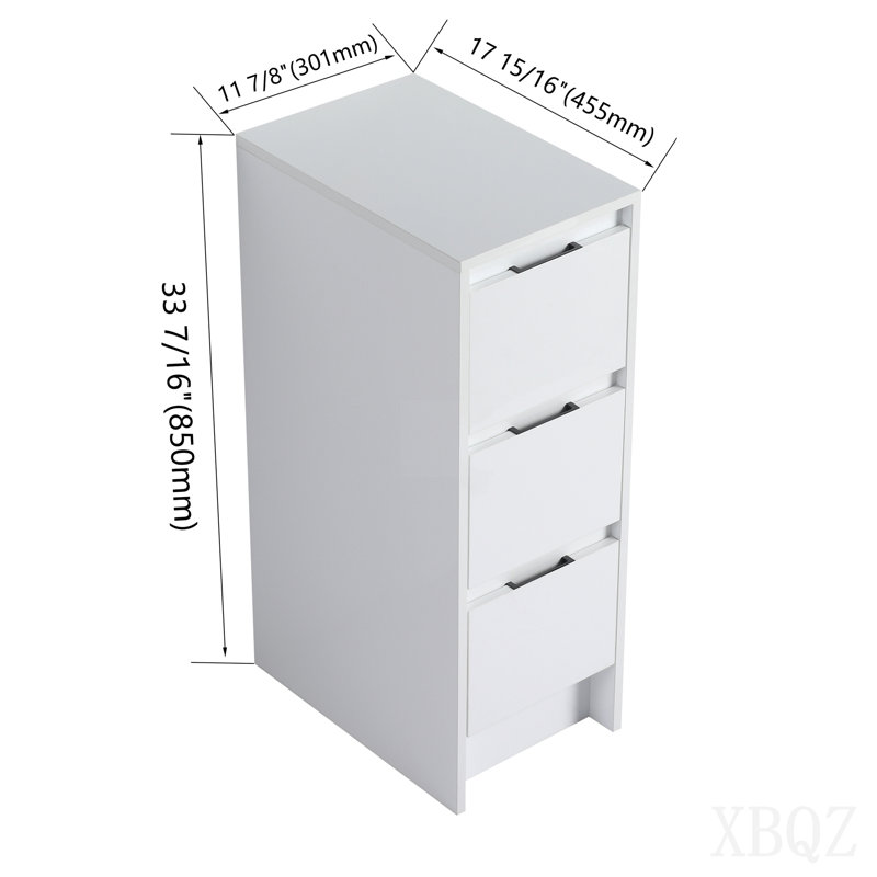 12" Freestanding Bathroom Storage Cabinet, 3-Soft Close Drawer, Glossy White,(Kd-Packing)