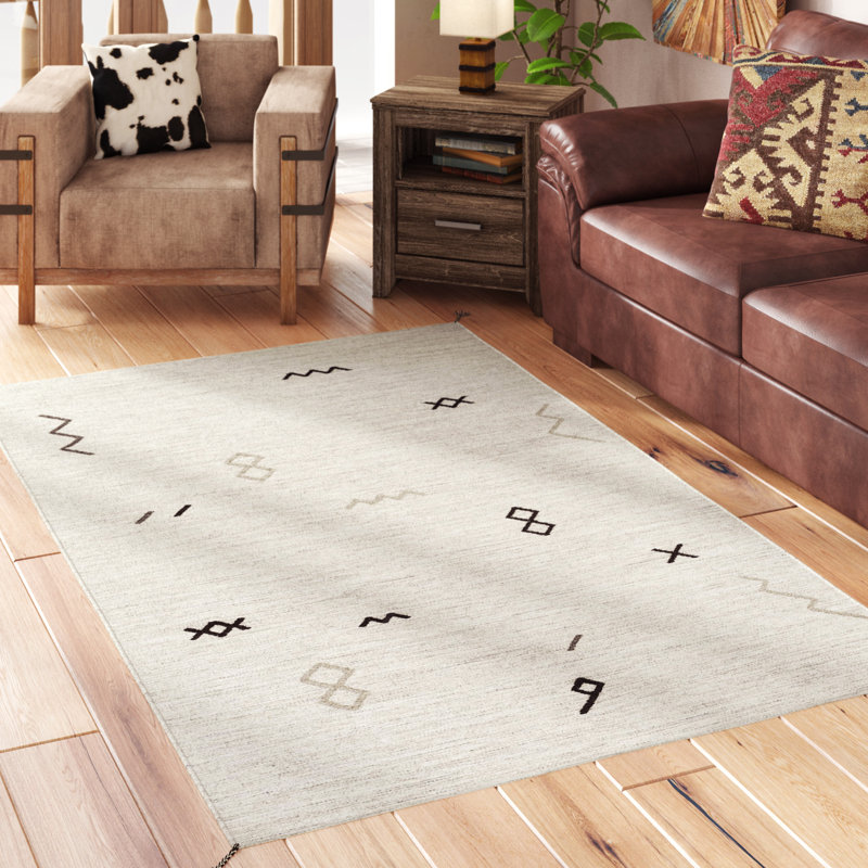 Tapis bleu marine / denim en laine tissé à plat à la main Fuchs Southwestern, Rectangle 8 pi x 11 pi