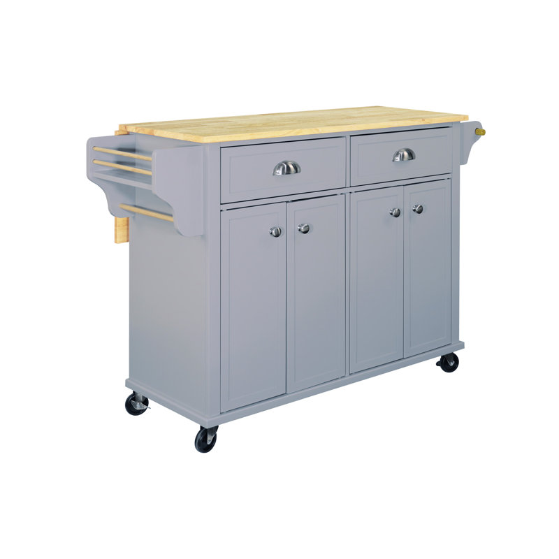 Îlot de cuisine en bois massif avec abattant Lanelle, certifié Greenguard Gold, Gris