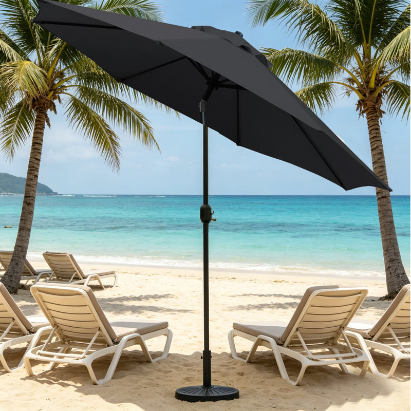 Parasol de marché à manivelle et inclinaison 9 pi Jaenis avec auvent résistant aux intempéries pour cour et terrasse, Noir