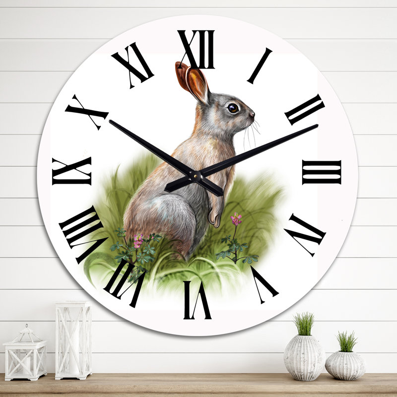 Lapin sauvage dans l'herbe - Horloge murale traditionnelle, Grand