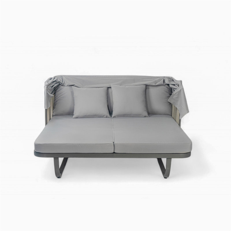 57" Outdoor Patio Daybed Rattan Daybed Outdoor Sunbed With Detachable Pillows For Patio, Backyard, Pool, Gray