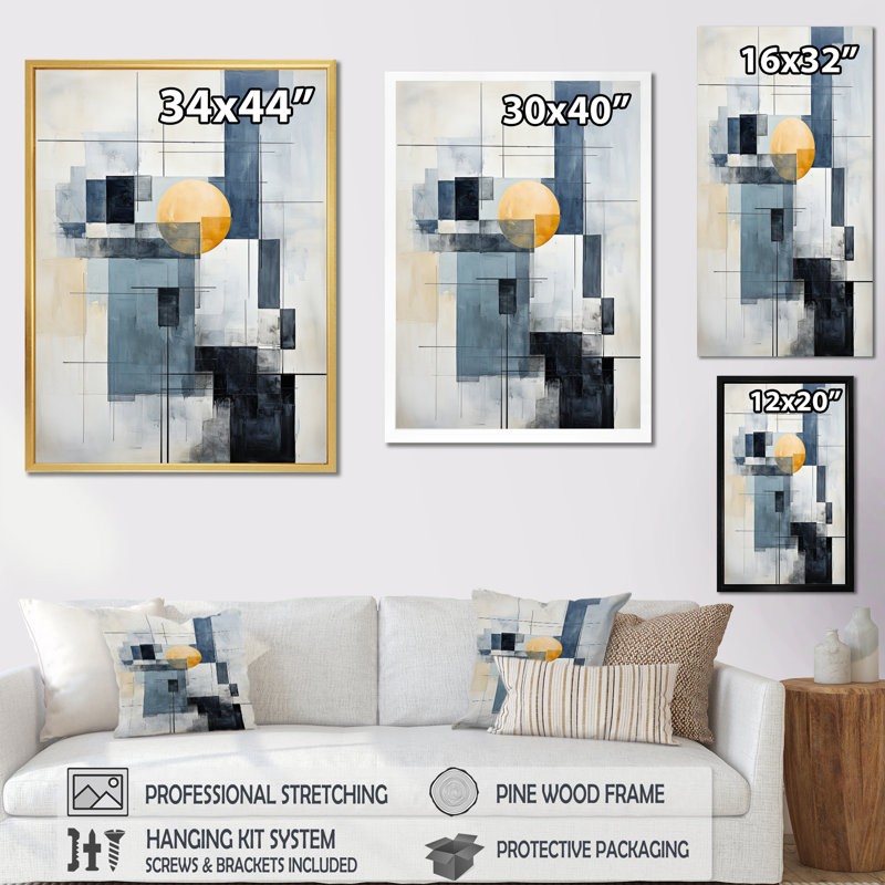 «Jahdae Beige Blue», impression sur toile, Encadrement doré, H 40 po x l 30 po x P 1,5 po