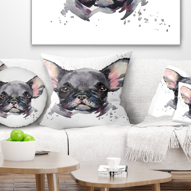 Mignon chiot aquarelle - coussin imprimé animal, 16 po x 1 po, Coussin décoratif