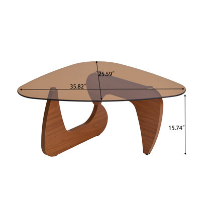 Table basse Mid-Century moderne en verre - Petite table centrale ovale avec base en bois massif