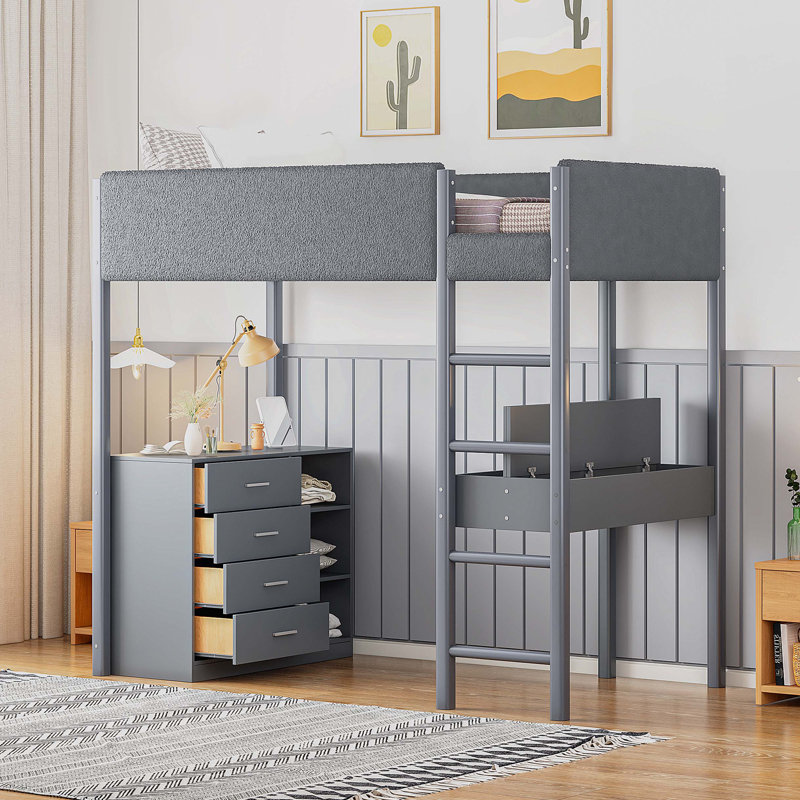 Lit mezzanine Teddy, Lit simple, Gris