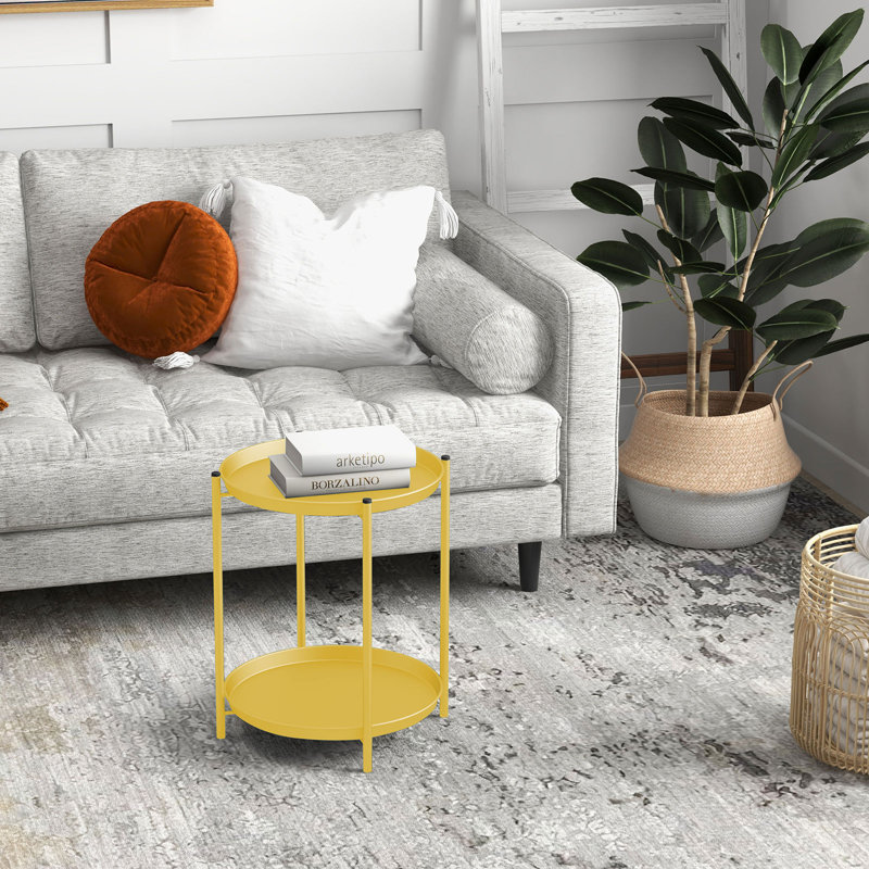 Eucleides Steel Tray Top End Table, Yellow