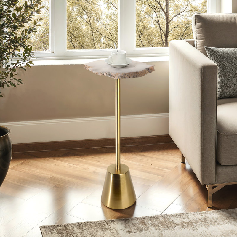Apolaya 23" Reykur Short Raw Agate Table, White/Gold, 27"