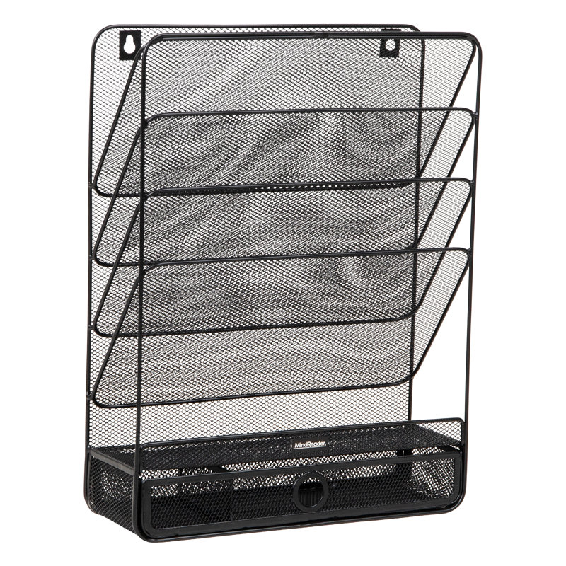 Organiseur de dossiers vertical à 4 niveaux Mind Reader, fixation murale ou utilisation sur bureau, trieur de documents en maille métallique avec tiroir, bureau