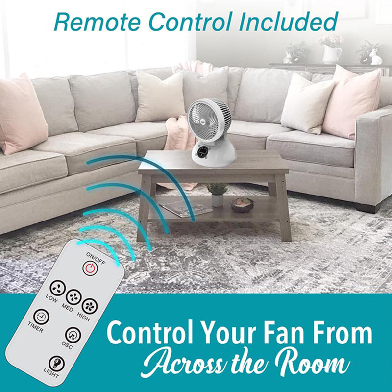 Brentwood 6 Inch Three Speed Oscllating Desktop Fan With Timer And Remote Control In White