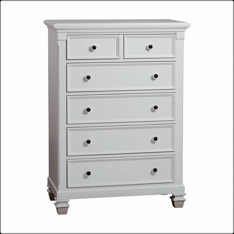 Commode 6 tiroirs Glendale en blanc pur pour les chambres modernes avec rangement spacieux et design élégant