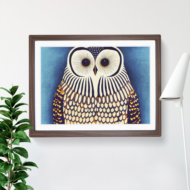Edgy Owl - Single Picture Frame Print, 46cm H x 64cm W x 2cm D, Walnut Frame