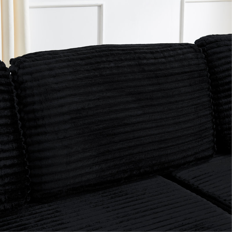 Siège gauche du canapé, canapé modulaire en forme de L, canapé modulaire compressé en velours côtelé de style minimaliste moderne, déplié en lit, chambre à coucher, canapé compressé confortable - Design économe en espace - Noir
