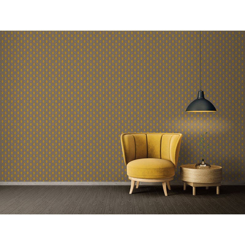 Rouleau de papier peint à motif géométrique de style Art déco Absolument Chic L 33 pi x l 21 po, Gris/jaune