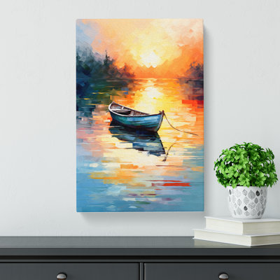 Boat On A Lake Gestural - Wrapped Canvas