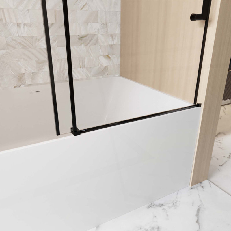 Frameless Single Sliding Shower Door, 1/4 "(6 Mm) Clear Tempered Glass, Explosion Proof Film, Stainless Steel Handle,Square Tube Track