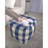 Connor Checkered Square Pouf, Ivory And Navy Blue
