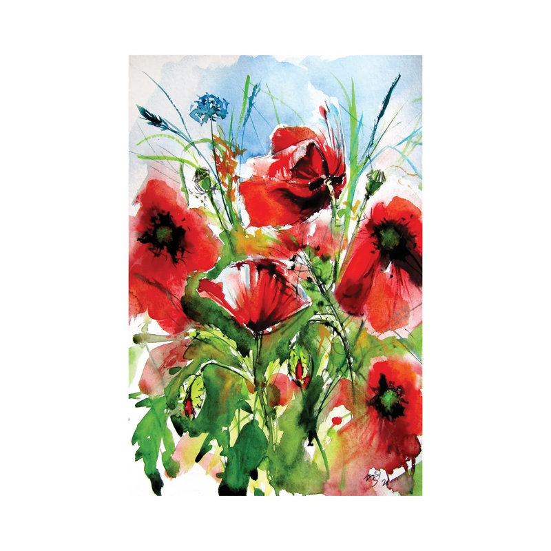Red Poppies 1 Piece Wrapped Canvas Wall Art, 20.32 cm H x 30.48 cm W