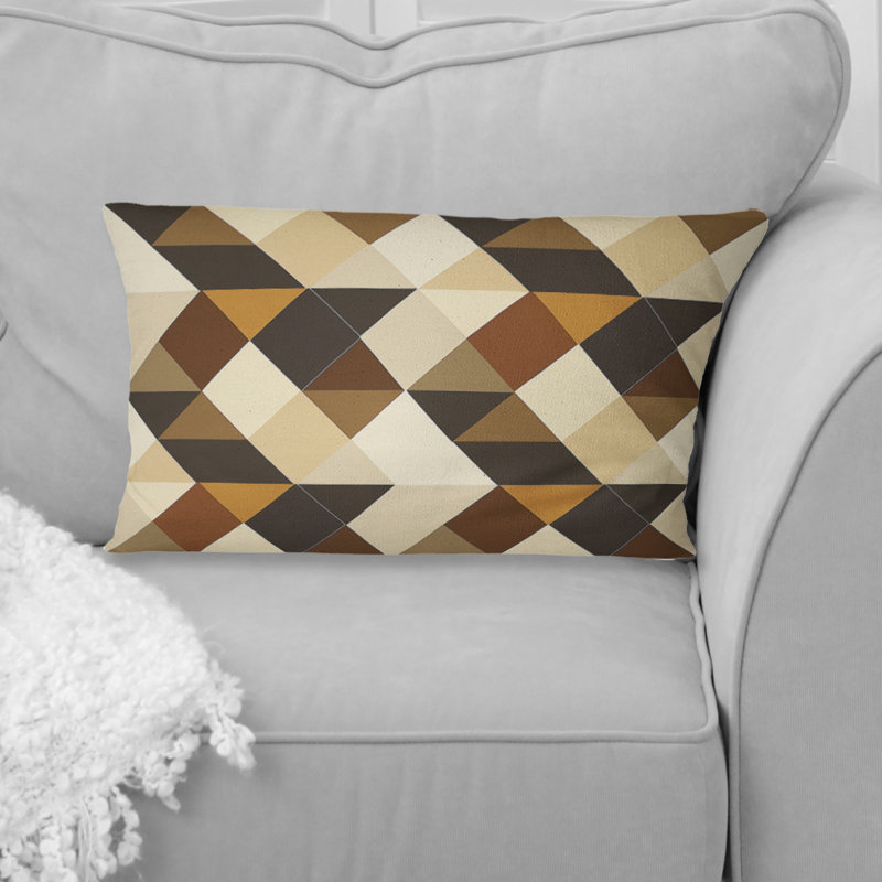Coussin lombaire brun à motif triangulaire beige I