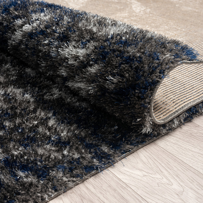 Abstract Shag Black/Grey Area Rug, Rectangle 2' x 3'