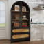 Armoire de rangement arquée en bois avec portes en rotin, étagère de présentation autoportante à 3 niveaux avec rangement caché-1222264055