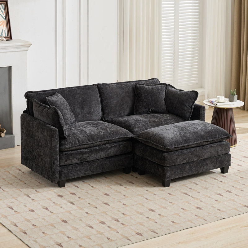 Cloud , Black Breathable Chenille, Modern Sectional Couch For Primary Living Space, Double Layer Seat, Adjustable , Medium-Soft Generous Proportions, American Design, Luxurious Velvet Upholstery,