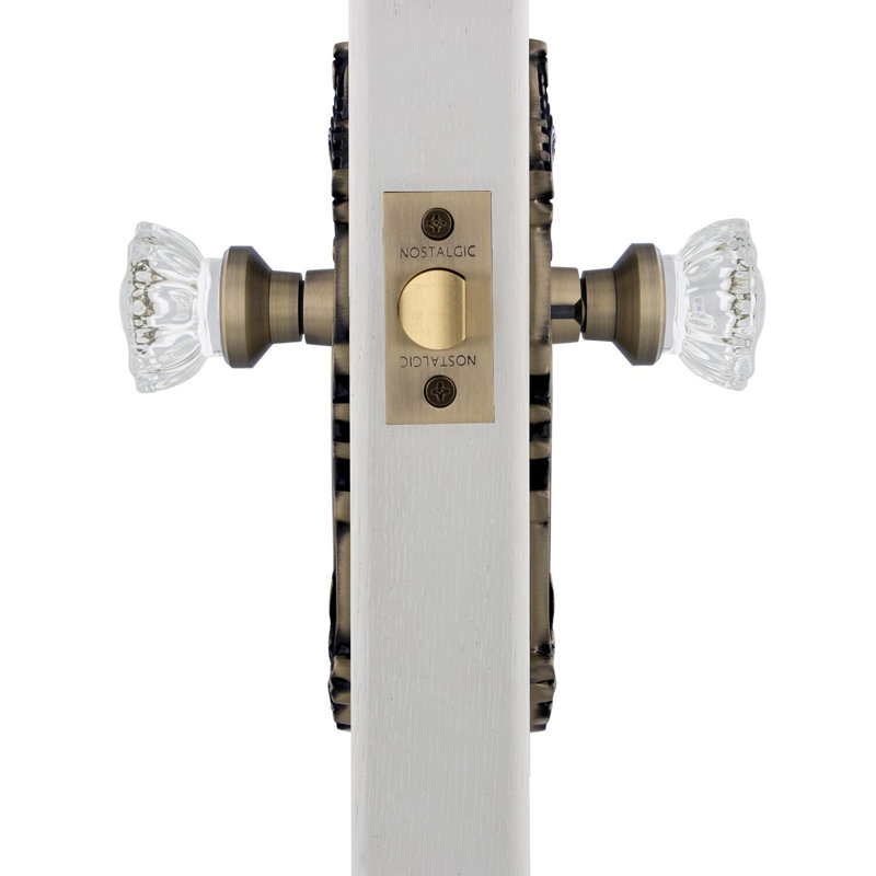 Victorian Plate with Crystal Door Knob, Antique Brass, 2-3/8”