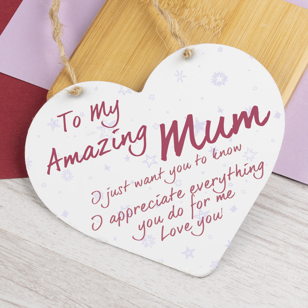 Wooden Heart Plaque Amazing Mum Wall Décor
