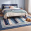 Tapis Juniper moderne à rayures effet pinceau, bleu marine, turquoise, gris, crème et rose, lavable à la machine, antidérapant, à poils courts, pour l'intérieur et l'extérieur, adapté aux animaux domestiques, idéal pour le salon, la chambre, la salle à manger, l'entrée, le couloir ou le bureau.-1324417363