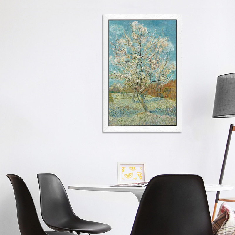 The Pink Peach Tree, 1888 by Vincent Van Gogh - Floater Frame Painting on Canvas, White Framed, 101.6 cm H x 66.04 cm W