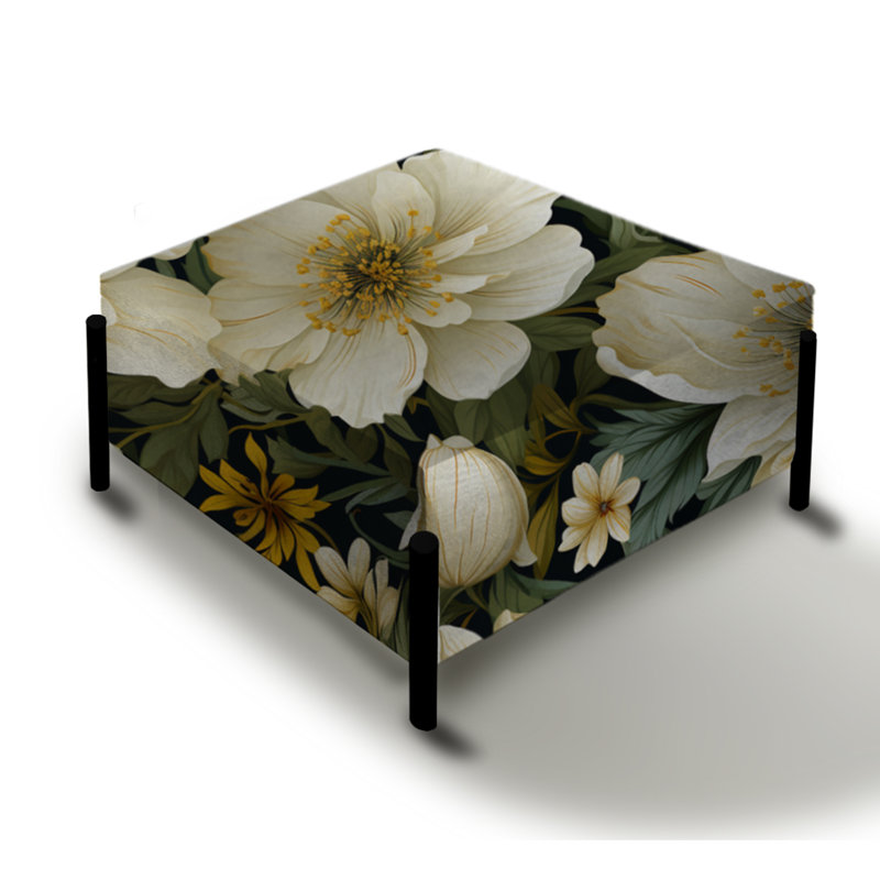 Blanc et vert élégant motif botanique II - grand repose-pieds carré floral