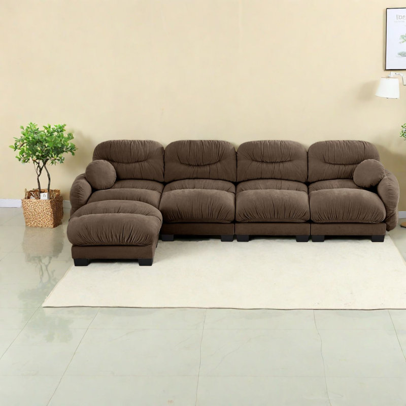 Compression Cozy Chenille Sectionals, Modern 4 Seat L Shape For Home