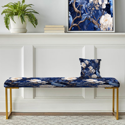Banc floral rembourré or