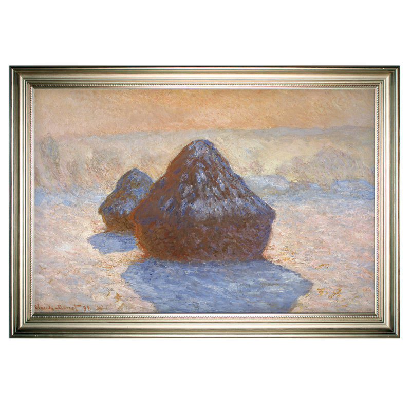 « haystacks white » par claude monet, reproduction de peinture à l’huile, H 20 po x l 24 po x P 1,5 po, Cadre argenté