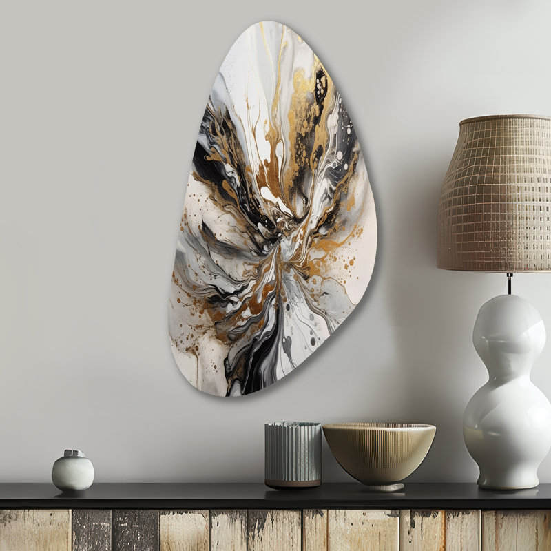 Painting Artwork With Swirls Marble II - Marble Asymmetrical Metal Wall Decor, Gold Unique Shape Metal Art Print