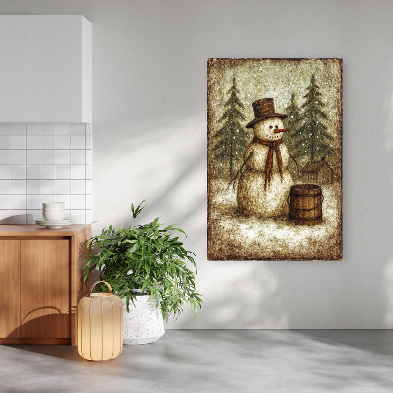 Winter Walk Vintage Abstract Pine Landscape Winter Wall Art Print 1 Piece Wrapped Canvas Wall Art, 152.4cm H x 101.6cm W