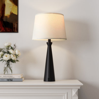 22.5'' Black Metal Table Lamp Set with 3-Way Touch control and USB A&C