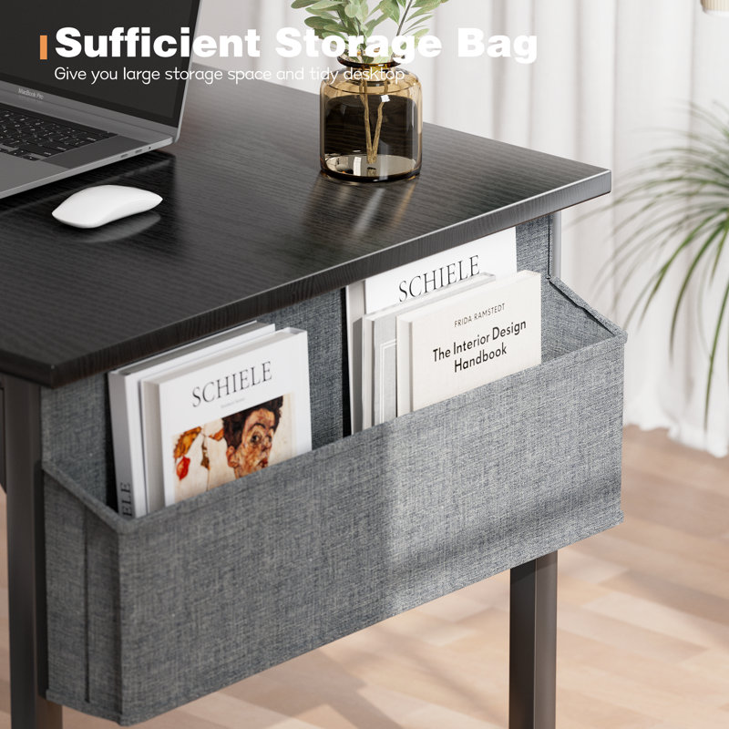 Bureau d'écriture en métal, Noir, H 29,8 po x l 32 po x P 19,7 po
