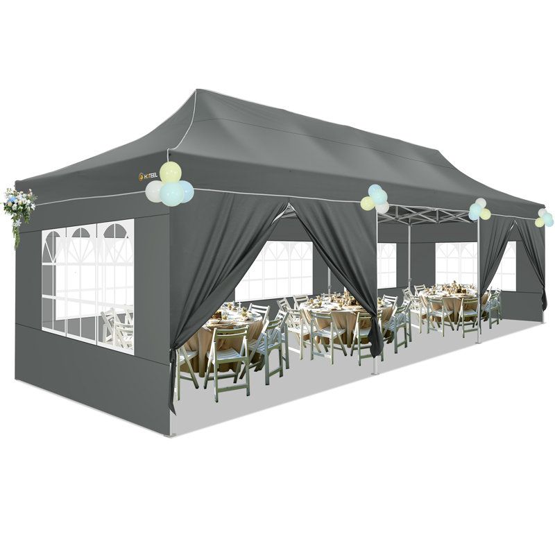30 Ft. W x 10 Ft. D Metal Pop-Up Canopy Tent, Grey
