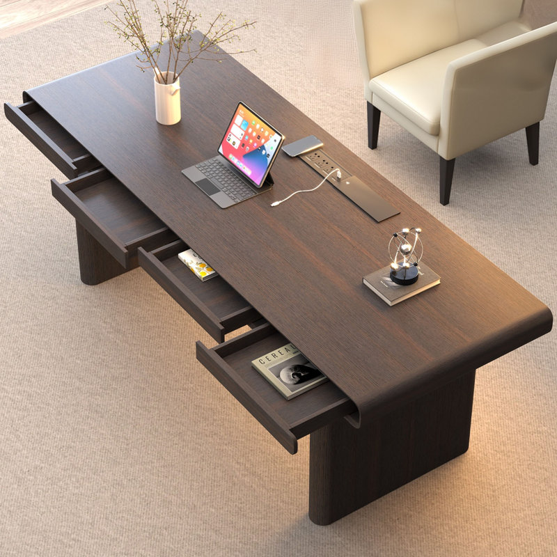 Bureau électrique à hauteur réglable de luxe avec éclairage intégré italien, disponible en finition noire et fumée, Brun
