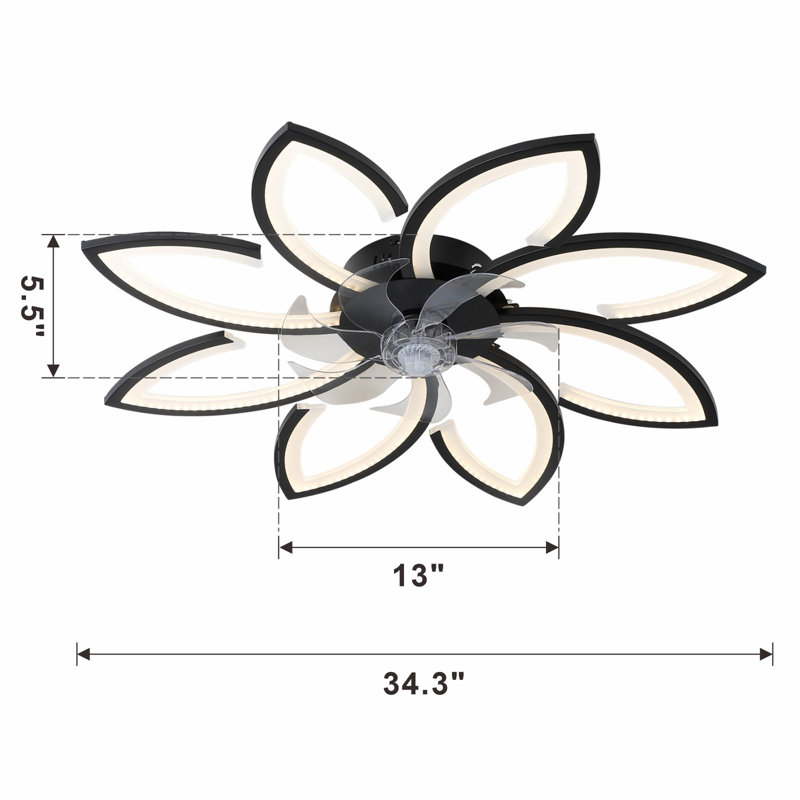Flower-shaped Led Ceiling Fan With Remote, 34.3" Wide